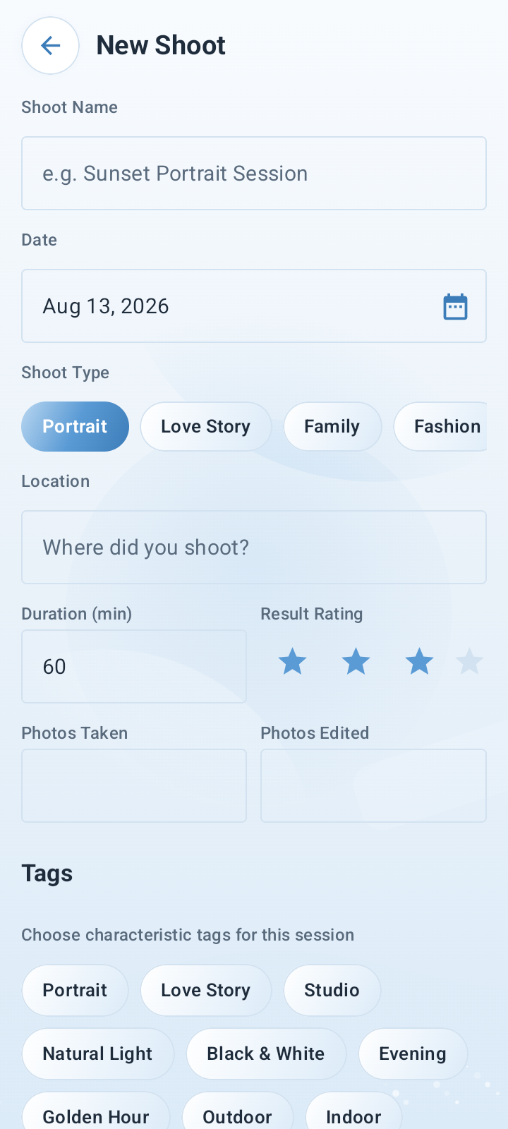 New shoot screen